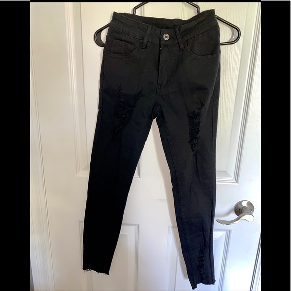 Shein Black Distressed Skinny Jeans - Picture 1 of 4